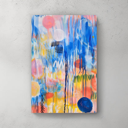 Abstract expressionist wall art print featuring a riot of colors with dynamic strokes and splatters, evoking the feeling of a musical symphony in visual form.