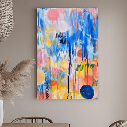 Abstract expressionist wall art print featuring a riot of colors with dynamic strokes and splatters, evoking the feeling of a musical symphony in visual form.