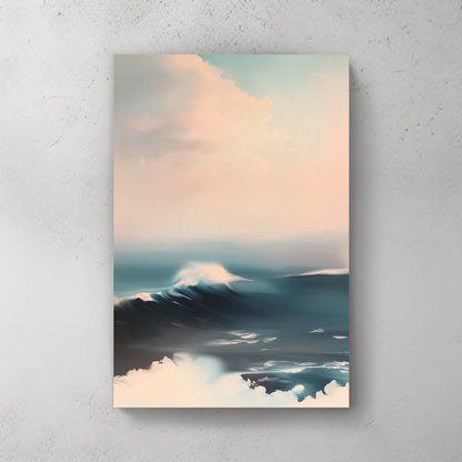 Minimalist seascape wall art print featuring soft, serene waves in shades of blue and white, evoking calm and tranquility, ideal for creating a peaceful atmosphere in any space.