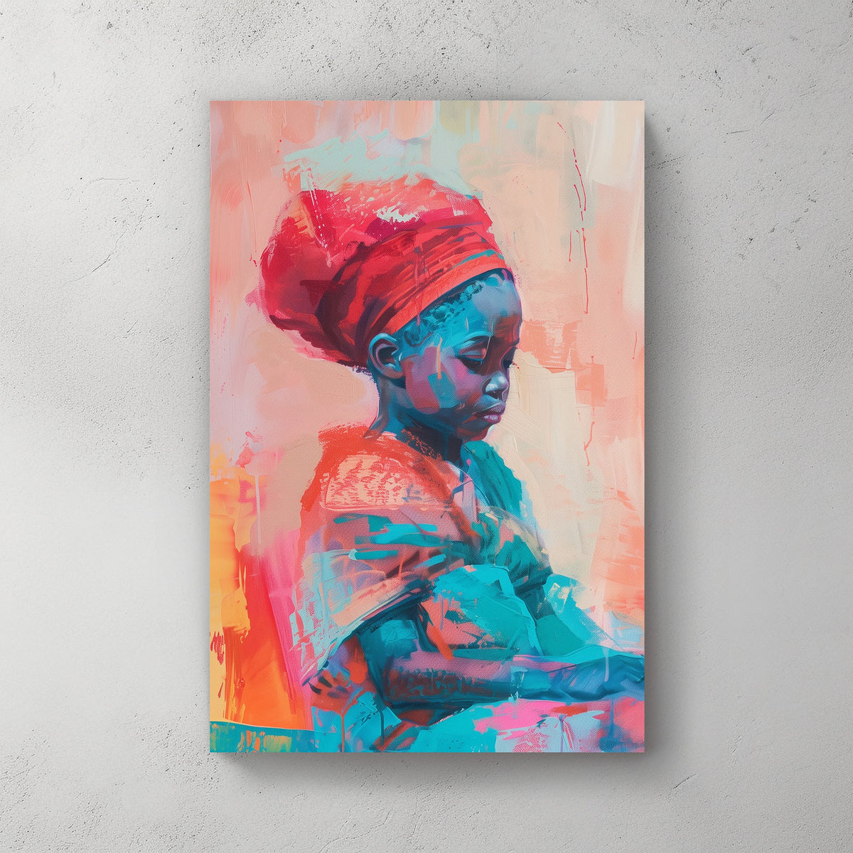 A vibrant abstract portrait of a young woman in expressive brushstrokes and soft pastels, showcasing elegance and thoughtful emotion.