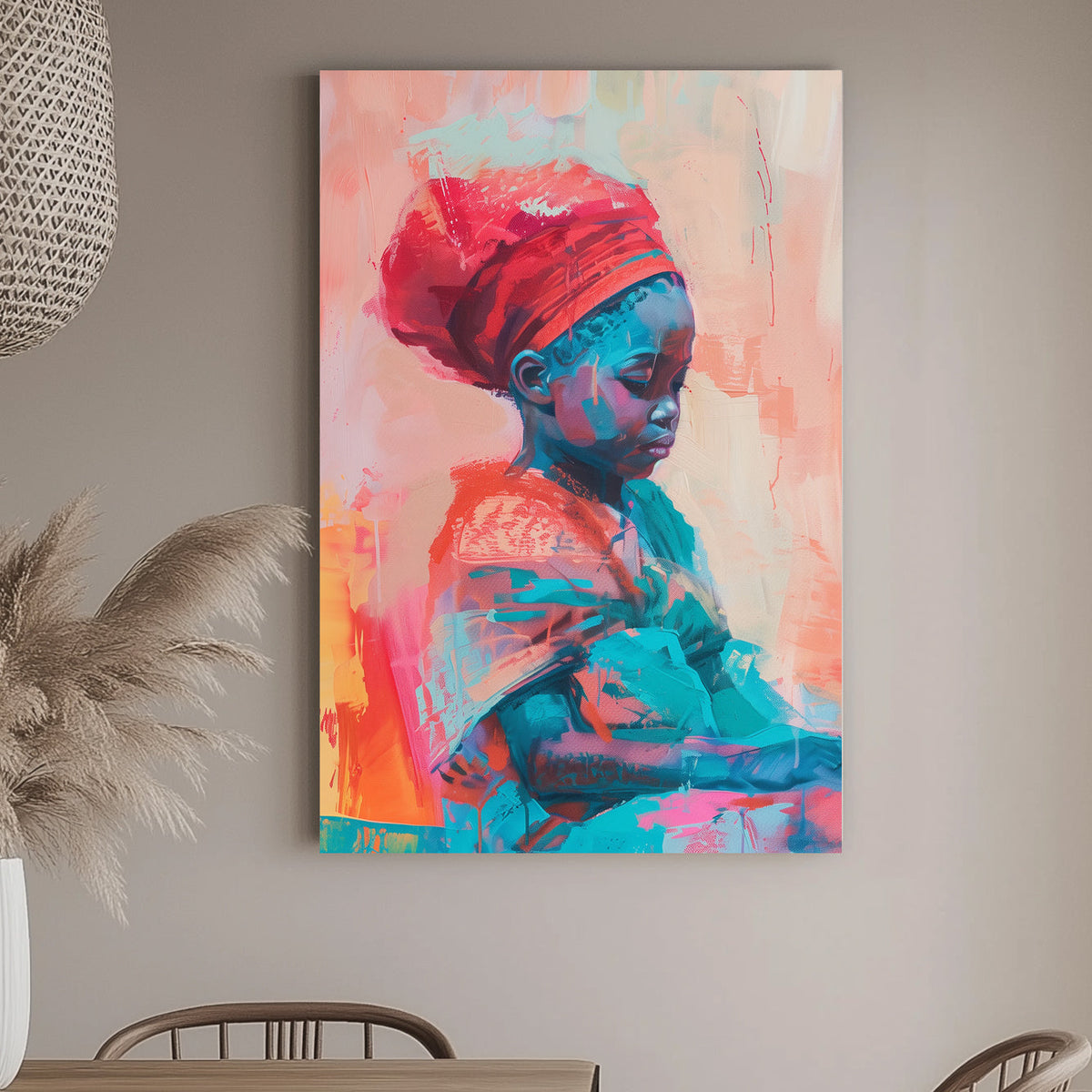 A vibrant abstract portrait of a young woman in expressive brushstrokes and soft pastels, showcasing elegance and thoughtful emotion.