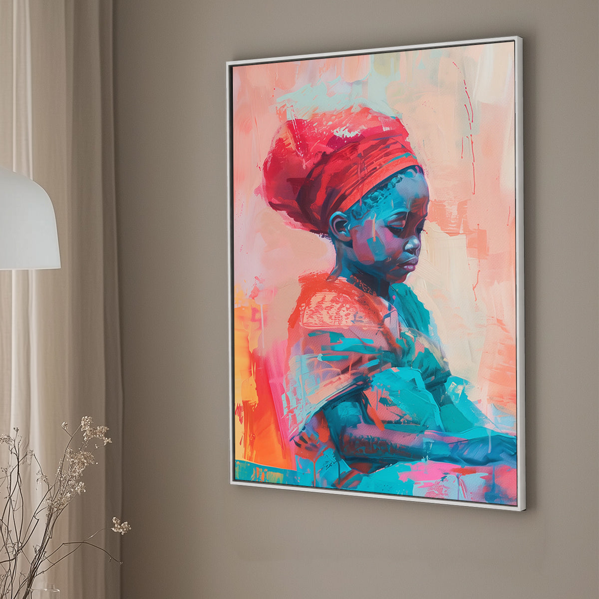 A vibrant abstract portrait of a young woman in expressive brushstrokes and soft pastels, showcasing elegance and thoughtful emotion.