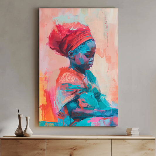 A vibrant abstract portrait of a young woman in expressive brushstrokes and soft pastels, showcasing elegance and thoughtful emotion.