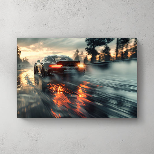Porsche Water Drift #201 Canvas Wall Art & Metal Prints