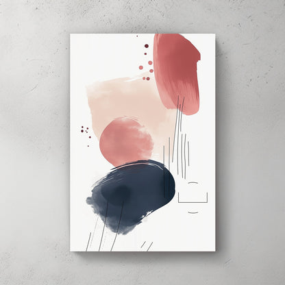 A contemporary abstract wall art print featuring beige, terracotta, and navy brushstrokes with linear accents, adding a modern and stylish touch to any space