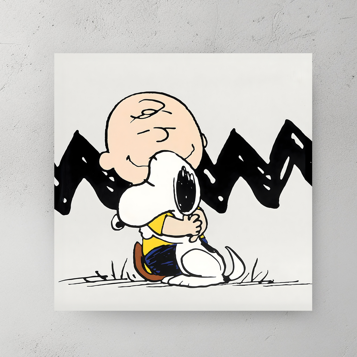 Snoopy and Charlie Brown hugging cartoon wall art