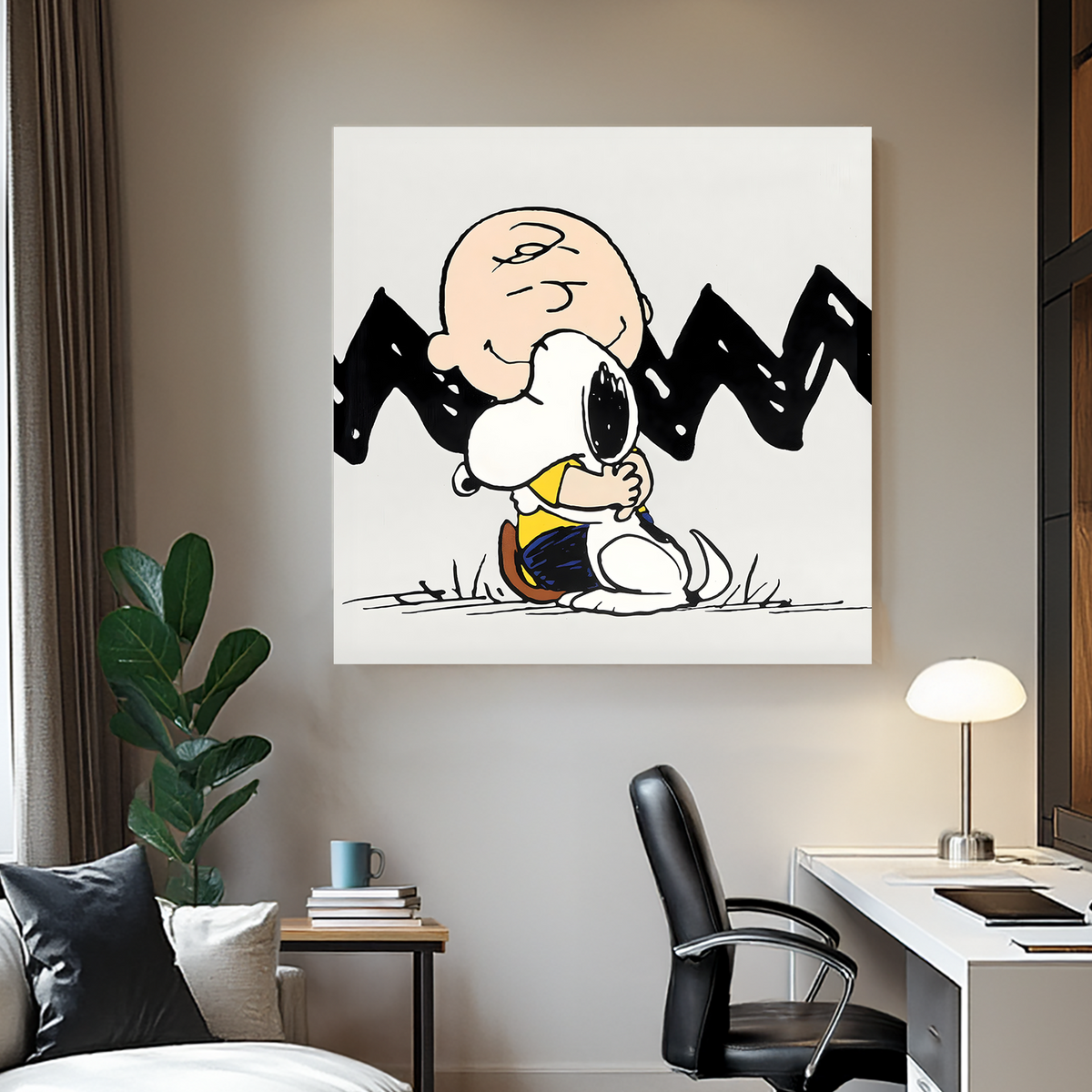 Snoopy and Charlie Brown hugging cartoon wall art