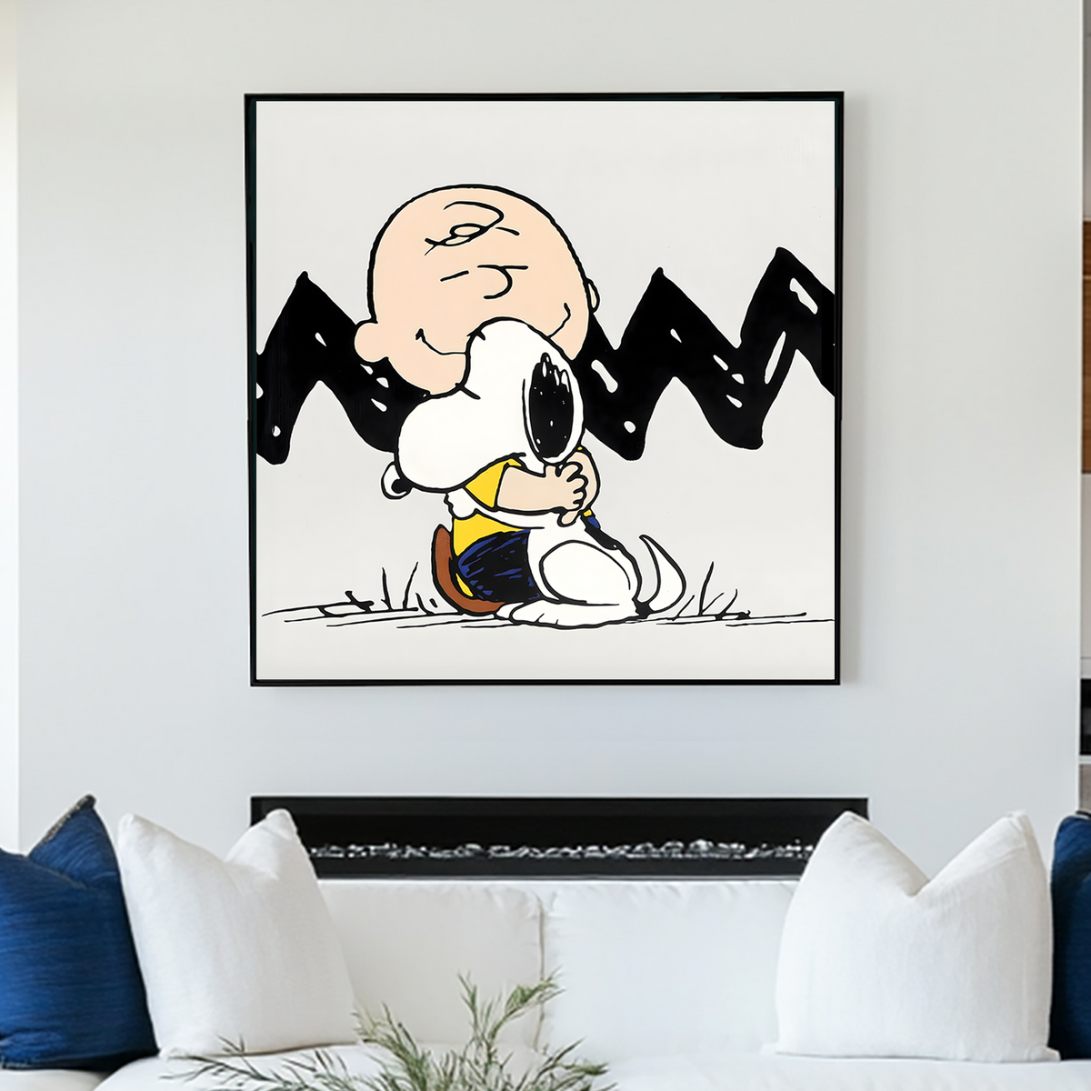 Snoopy and Charlie Brown hugging cartoon wall art