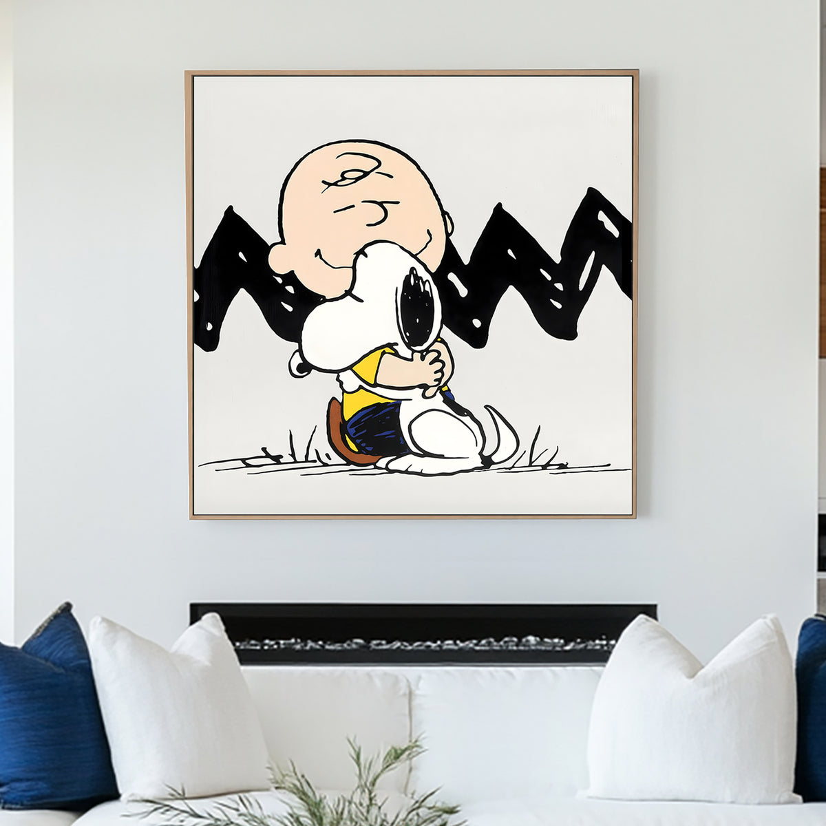 Snoopy and Charlie Brown hugging cartoon wall art