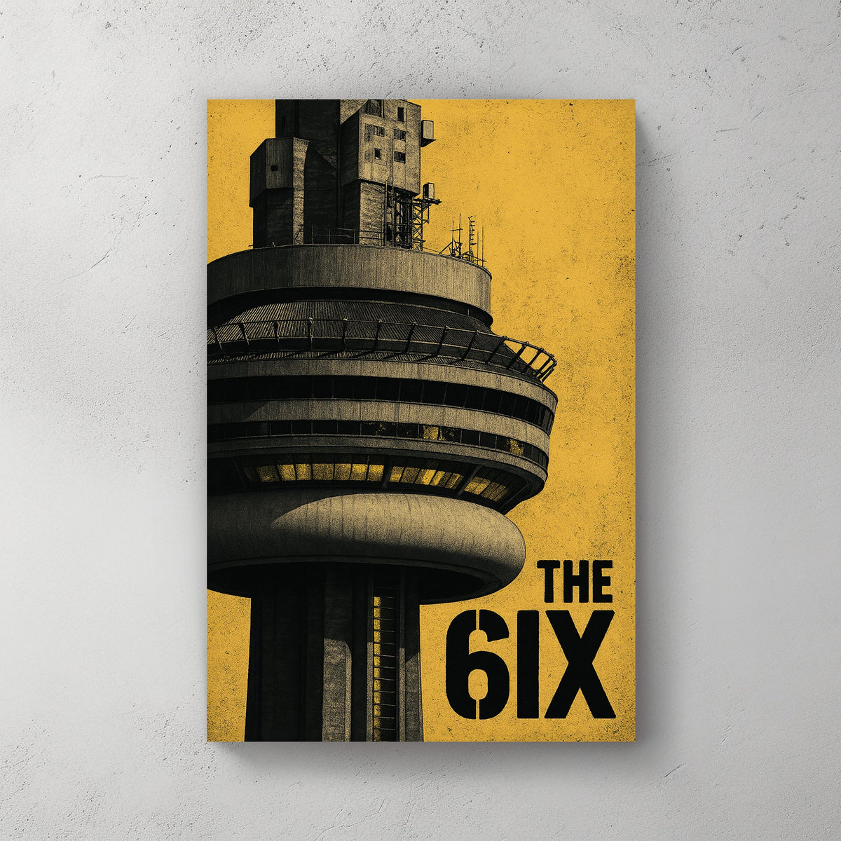 CN Tower close-up with yellow background and “The 6IX” text wall art