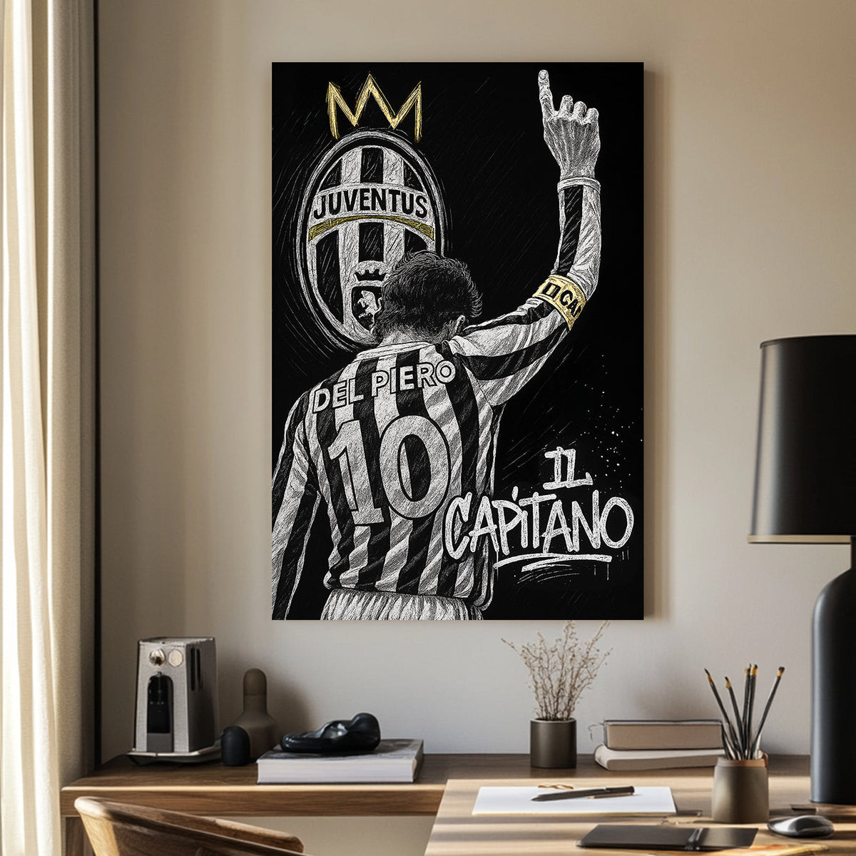 Sketch-style Juventus Del Piero Il Capitano tribute wall art