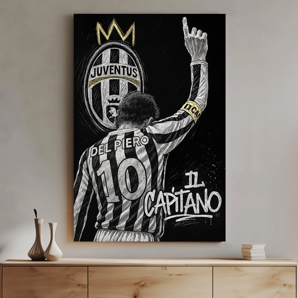 Sketch-style Juventus Del Piero Il Capitano tribute wall art