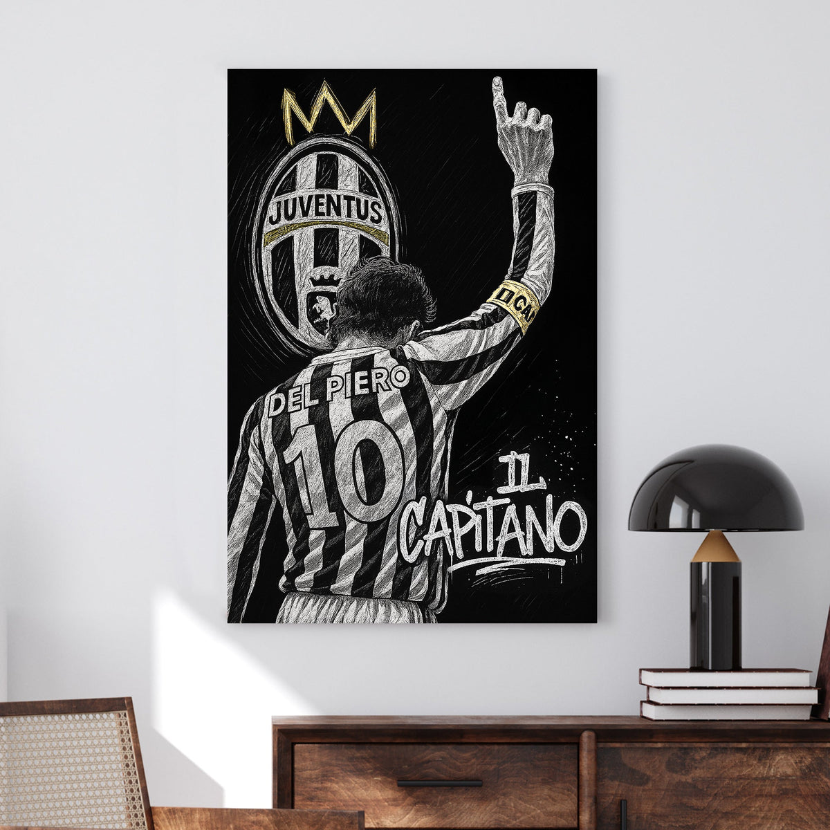 Sketch-style Juventus Del Piero Il Capitano tribute wall art