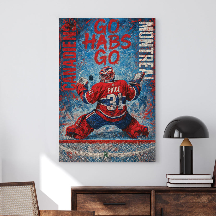 Montreal Canadiens wall art Carey Price making a save with Go Habs Go text