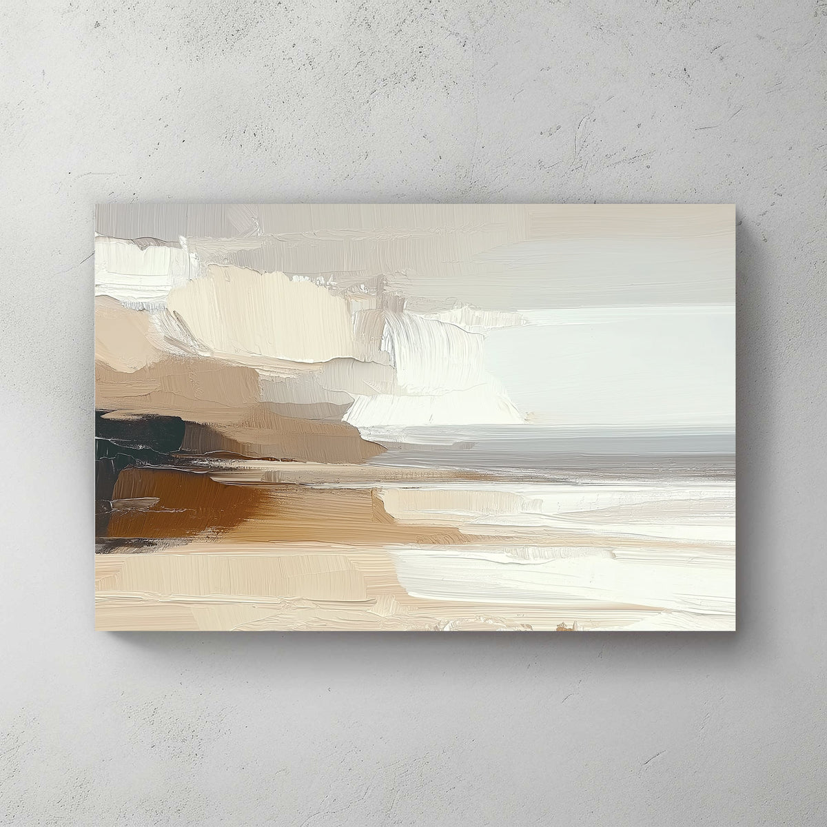 neutral coastal abstract wall art with textured brushstrokes and earthy tones