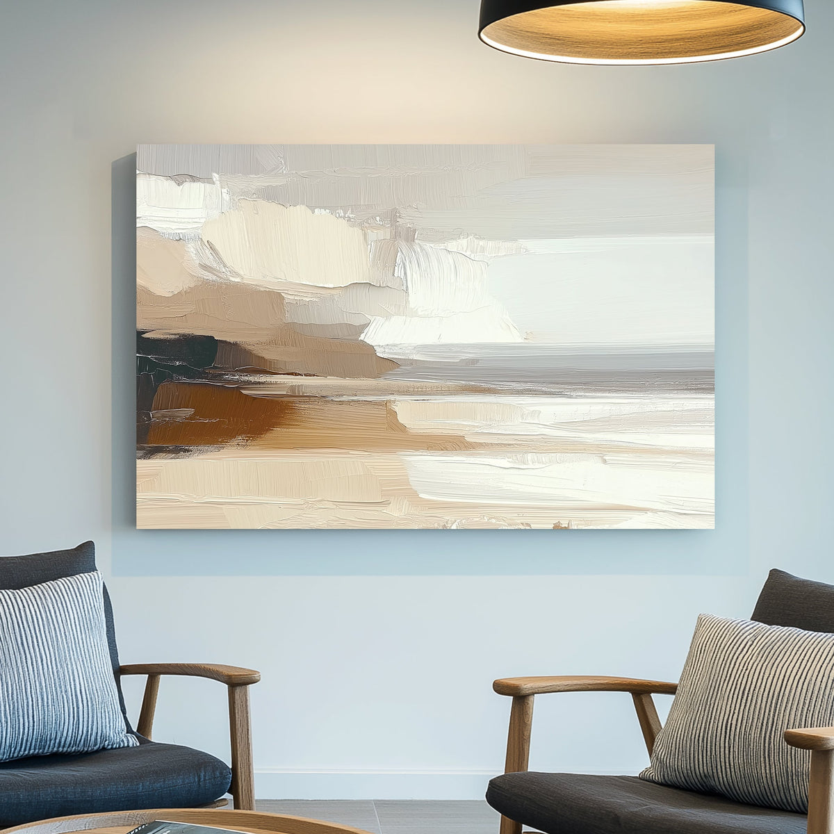 neutral coastal abstract wall art with textured brushstrokes and earthy tones