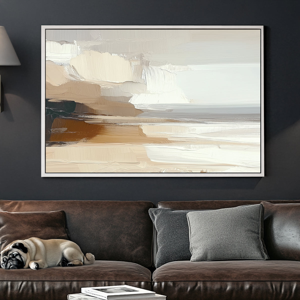 neutral coastal abstract wall art with textured brushstrokes and earthy tones