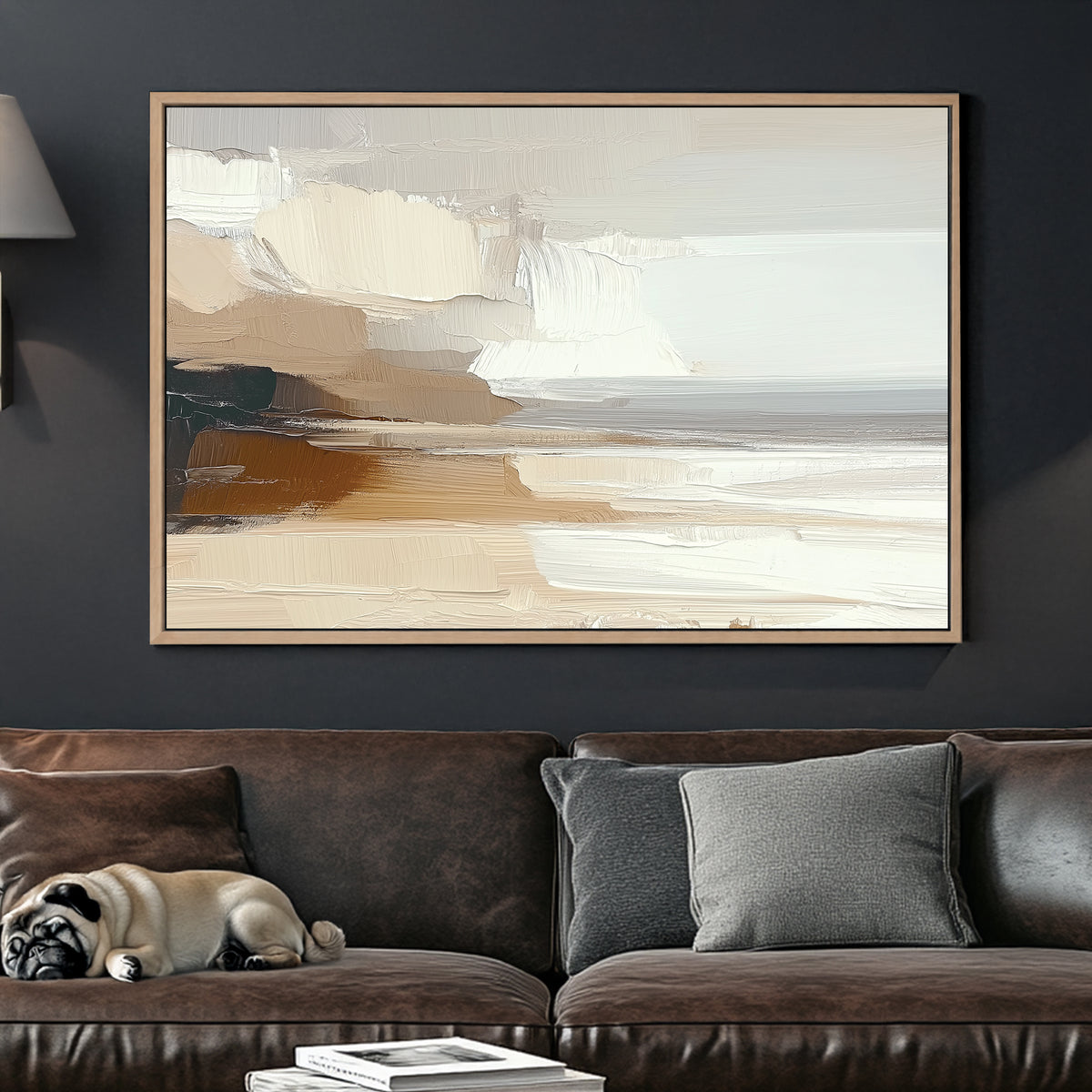 neutral coastal abstract wall art with textured brushstrokes and earthy tones