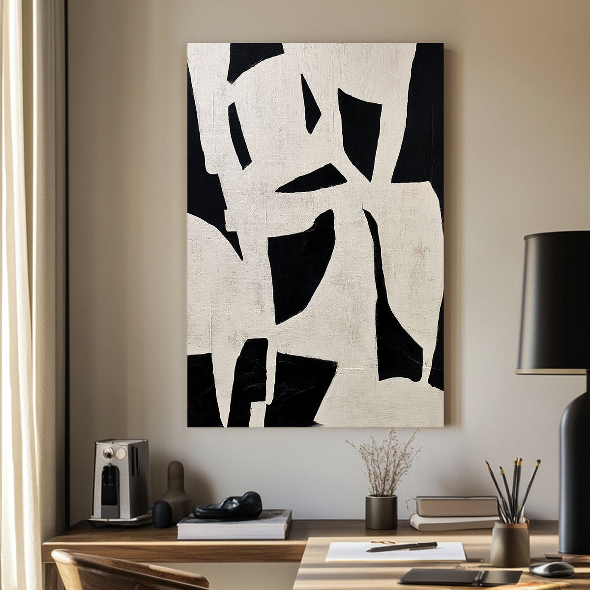 Black and white abstract wall art with bold negative space design