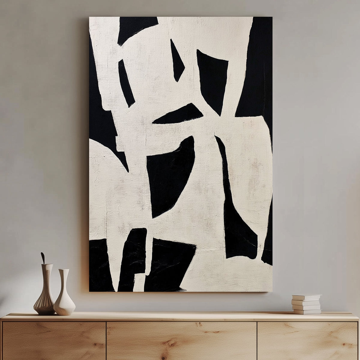 Black and white abstract wall art with bold negative space design
