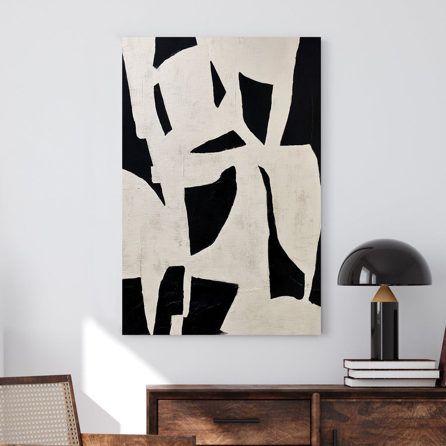 Black and white abstract wall art with bold negative space design