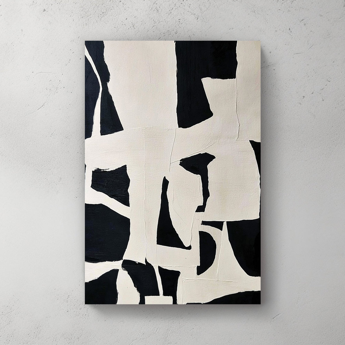 Abstract black and white wall art with geometric shapes and modern design