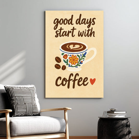 coffee-themed wall art with floral cup and motivational quote