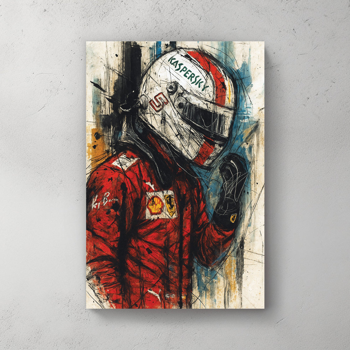Carlos Sainz Ferrari Formula 1 wall art in expressive sketch style