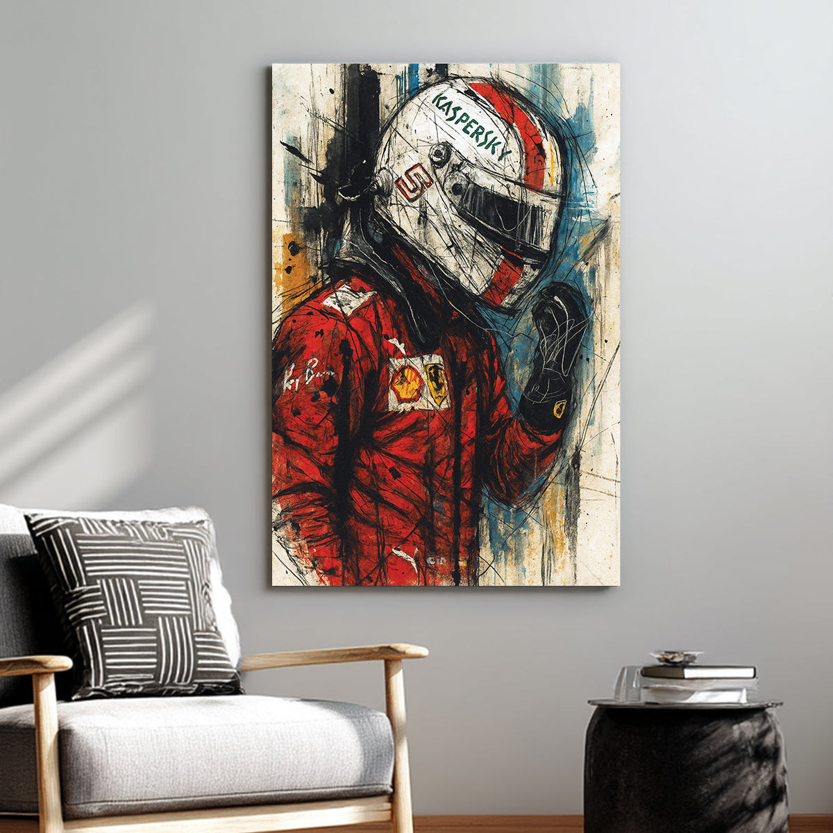 Carlos Sainz Ferrari Formula 1 wall art in expressive sketch style