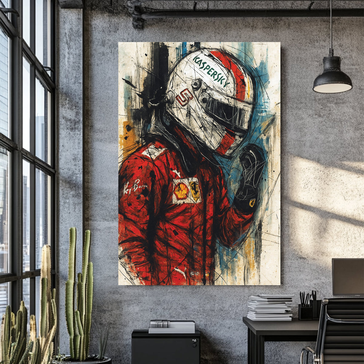Carlos Sainz Ferrari Formula 1 wall art in expressive sketch style