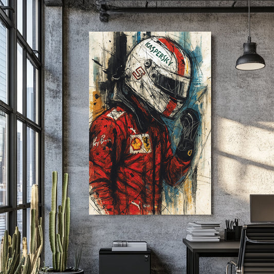 Carlos Sainz Ferrari Formula 1 wall art in expressive sketch style