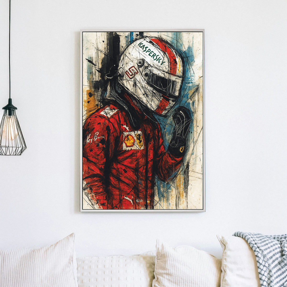 Carlos Sainz Ferrari Formula 1 wall art in expressive sketch style