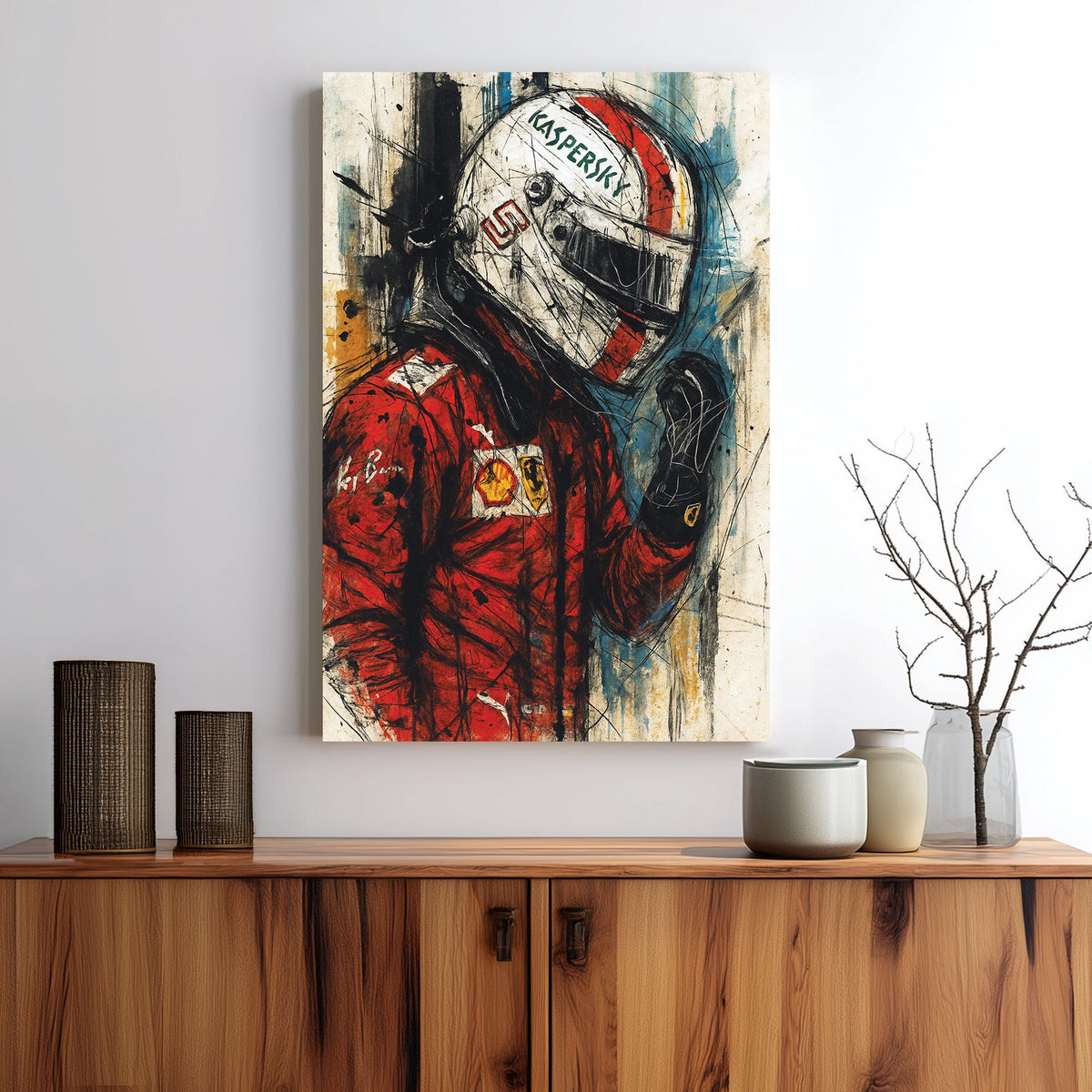 Carlos Sainz Ferrari Formula 1 wall art in expressive sketch style