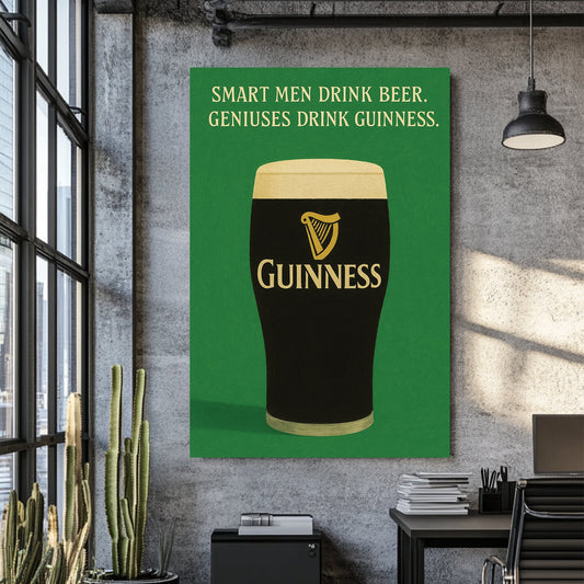 Guinness beer wall art with green background and witty quote