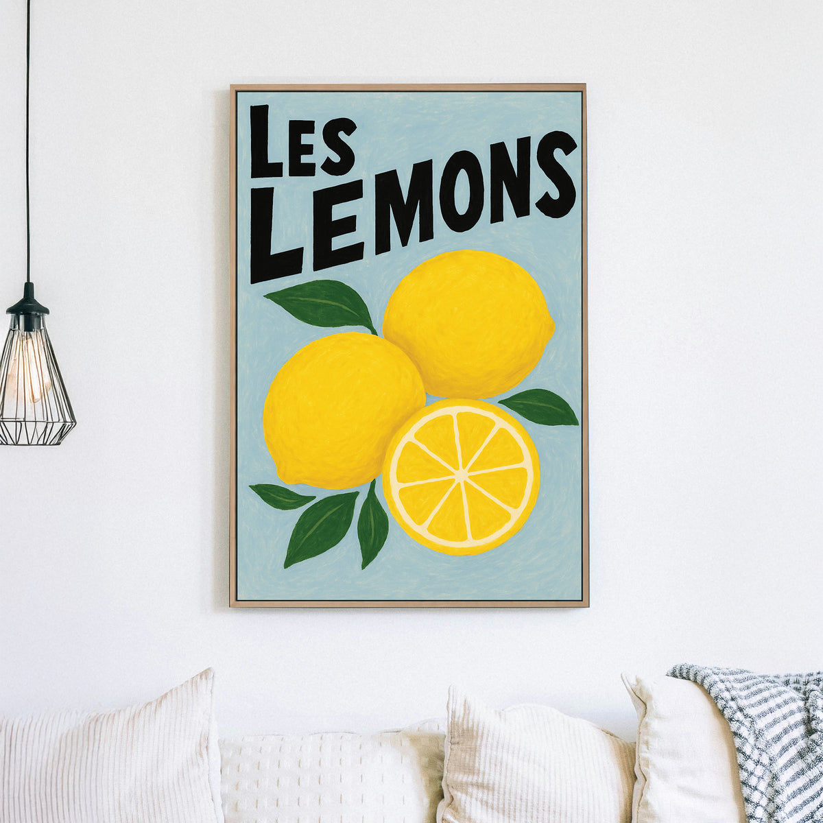 lemon-themed wall art with hand-drawn fruit and playful French text