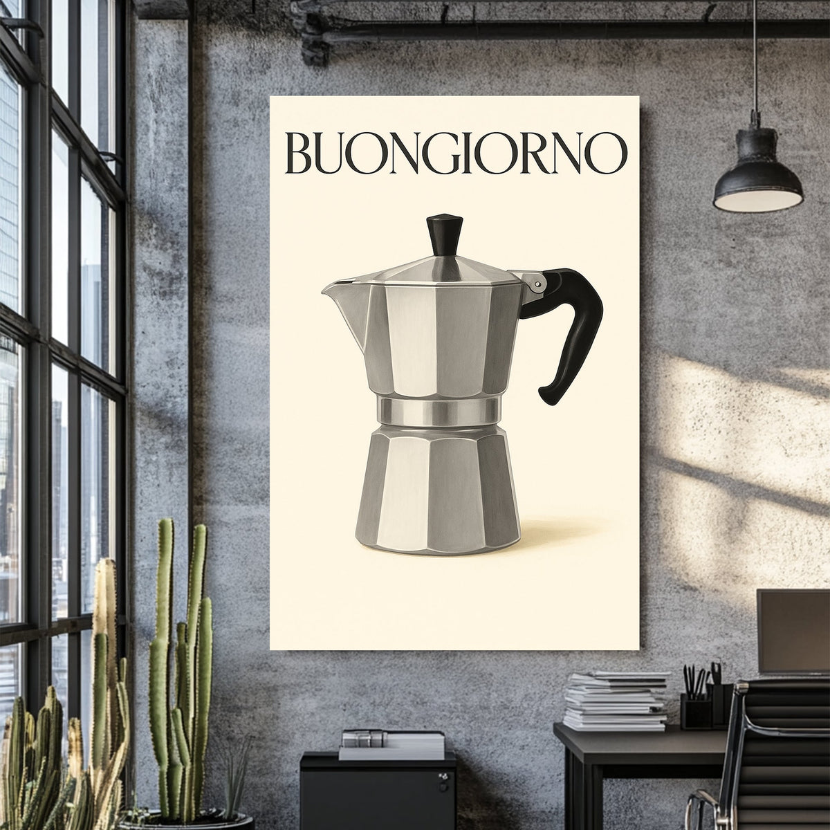 espresso moka pot coffee wall art with minimalist Italian design