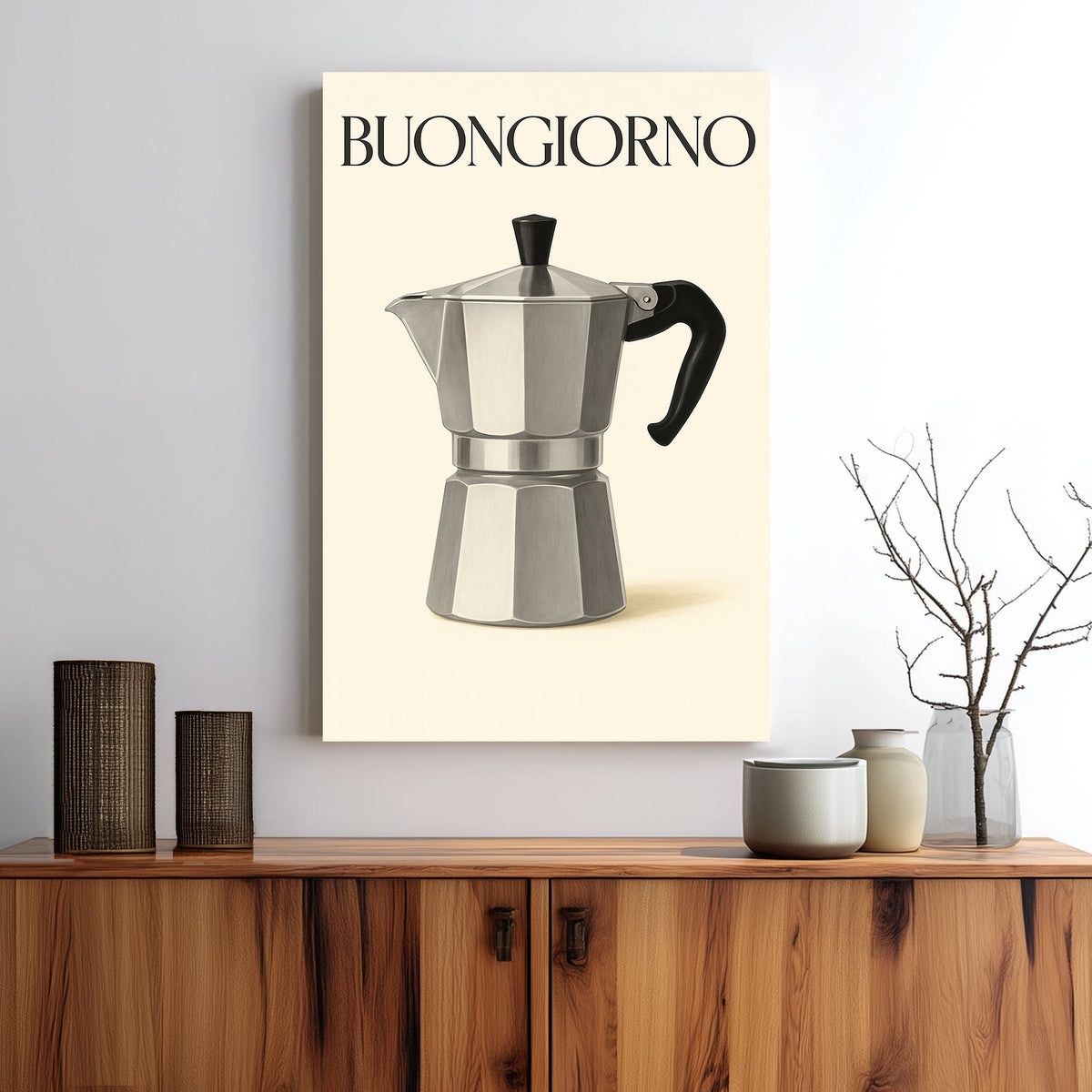 espresso moka pot coffee wall art with minimalist Italian design