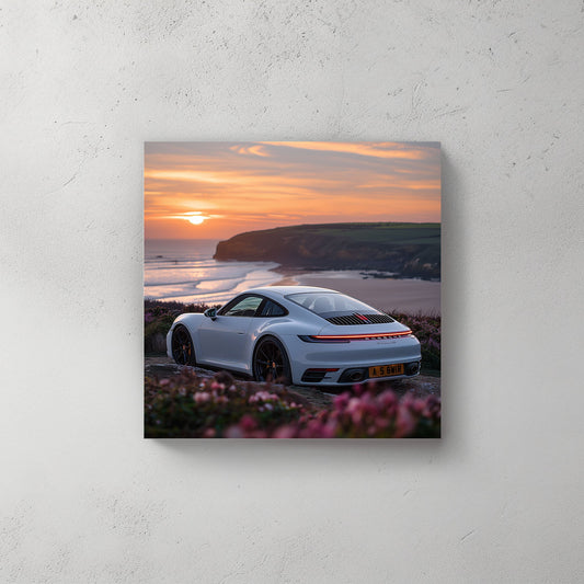 Porsche Sunset #232 Canvas Wall Art & Metal Prints
