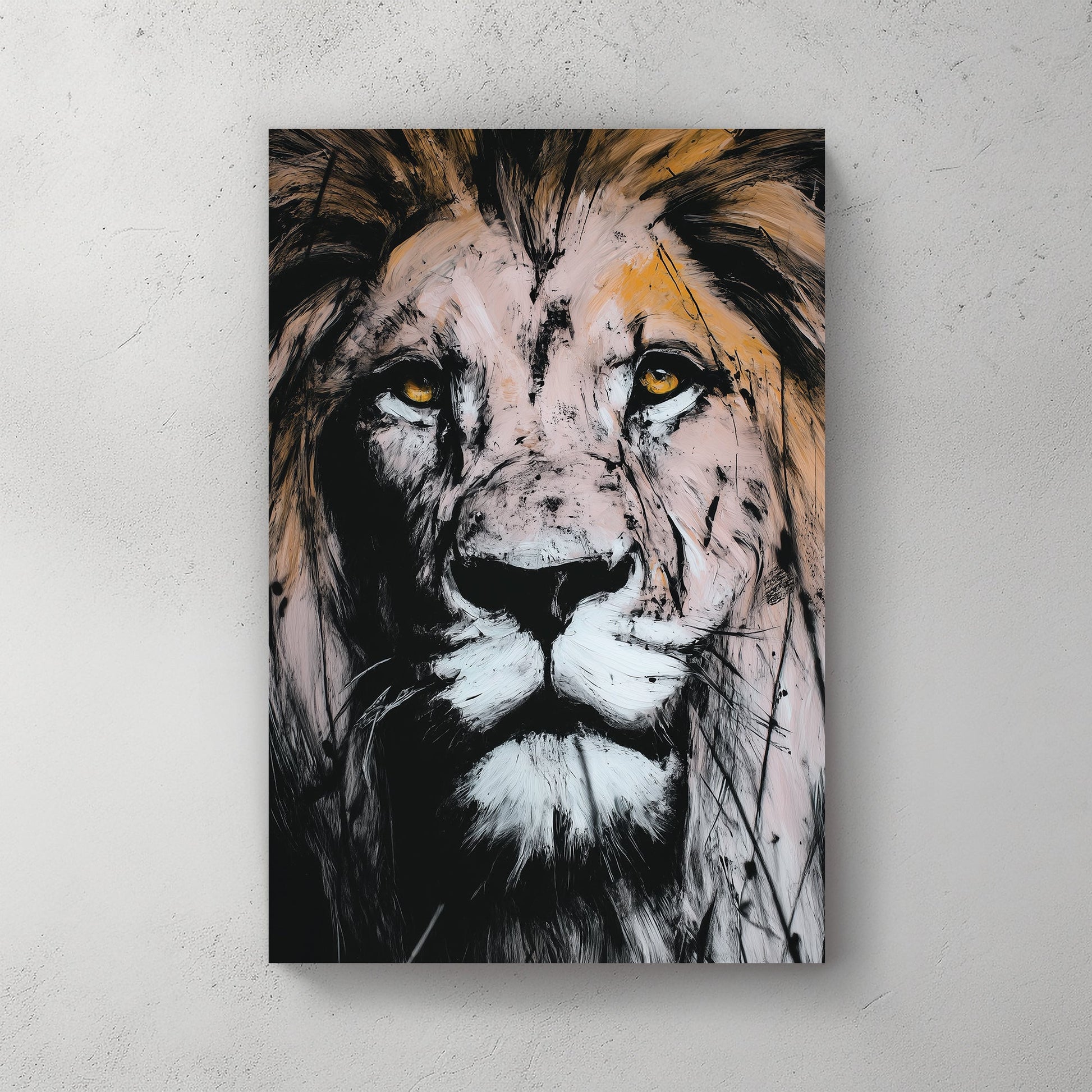 lion face wall art with textured brushstrokes