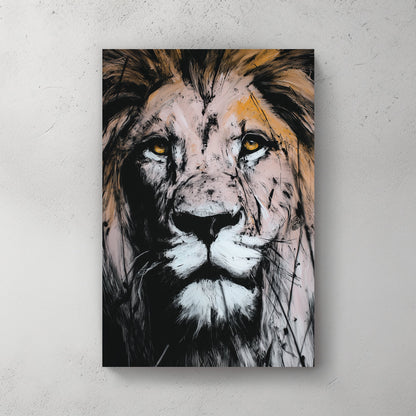 lion face wall art with textured brushstrokes
