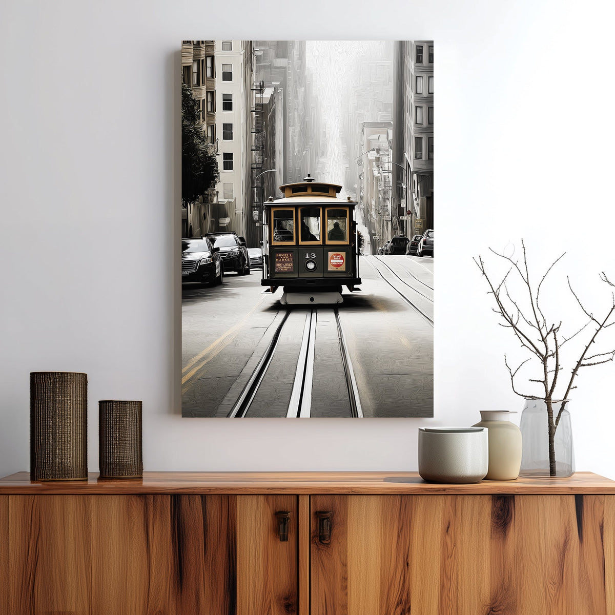San Francisco cable car city street wall art