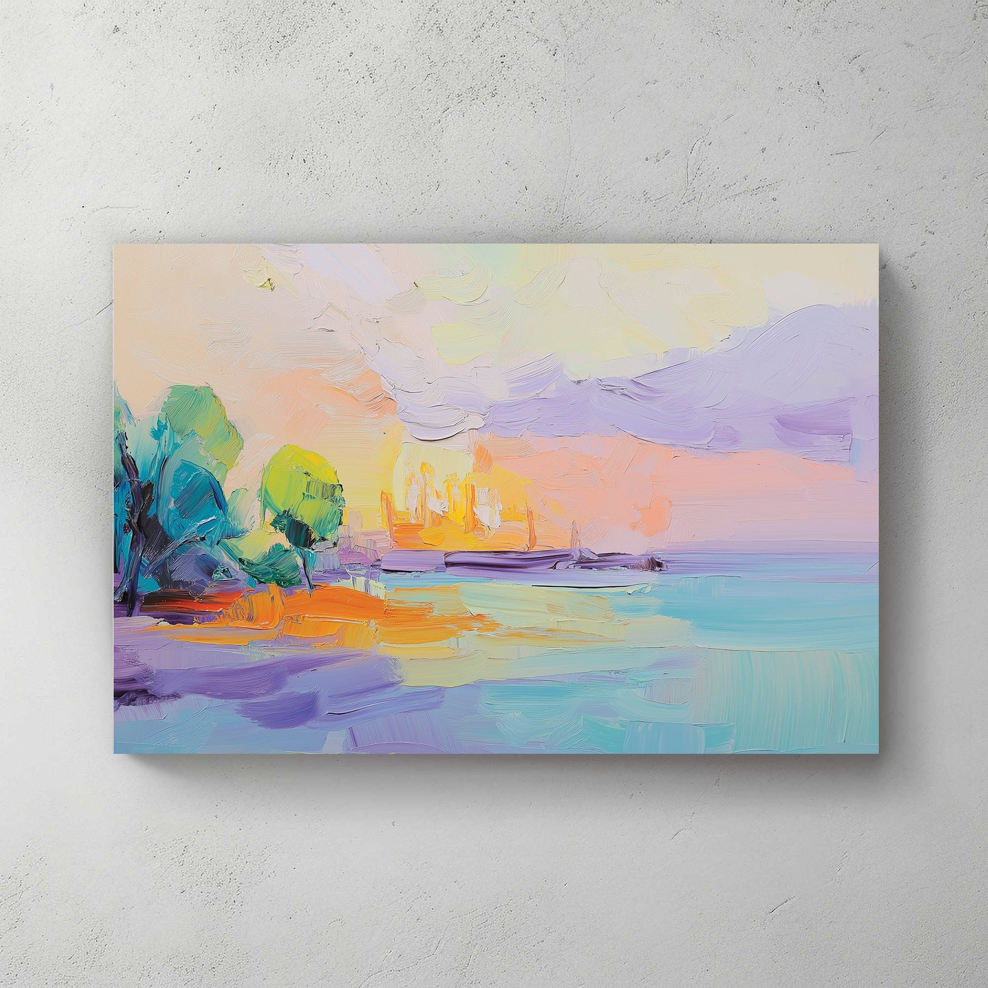sunset shoreline pastel landscape wall art