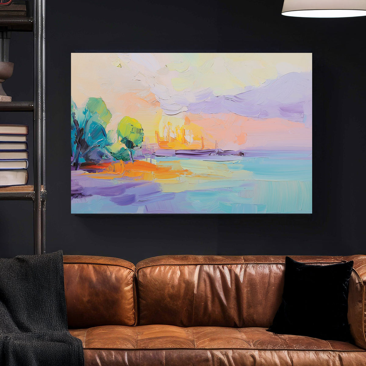 sunset shoreline pastel landscape wall art