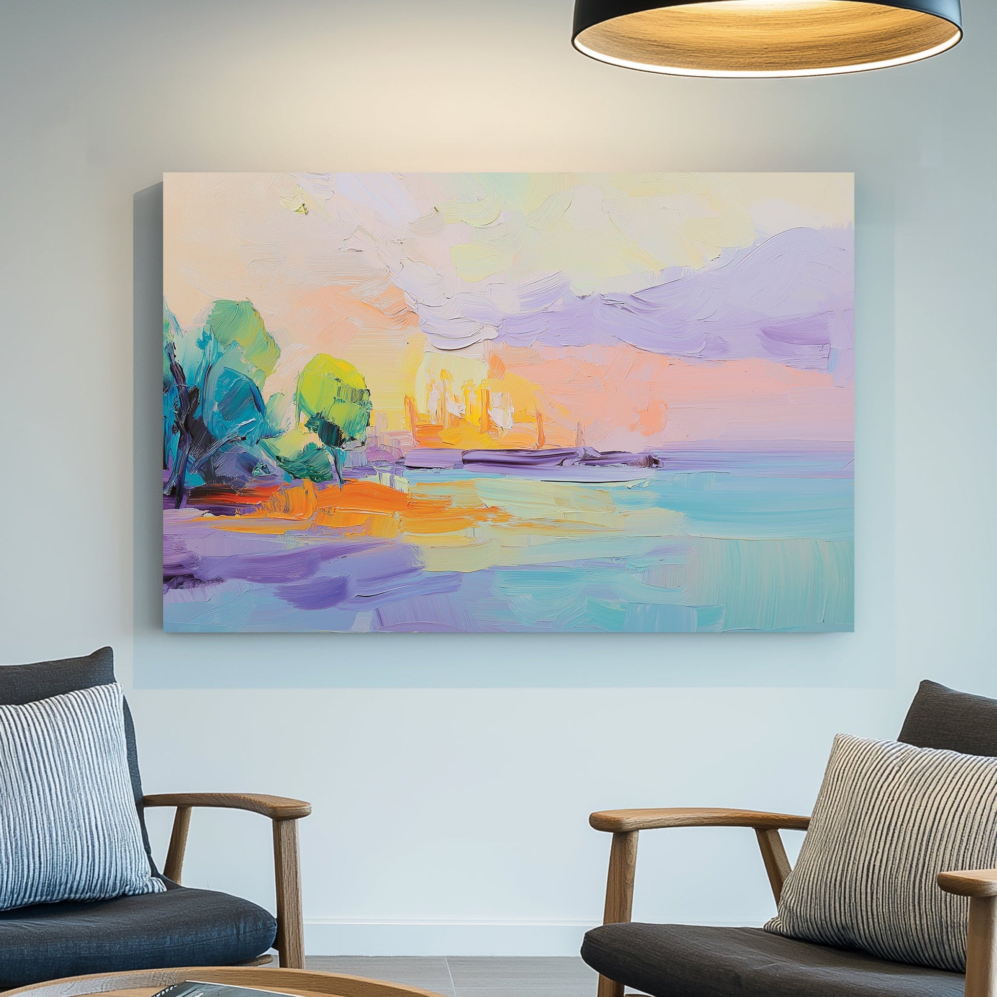 sunset shoreline pastel landscape wall art