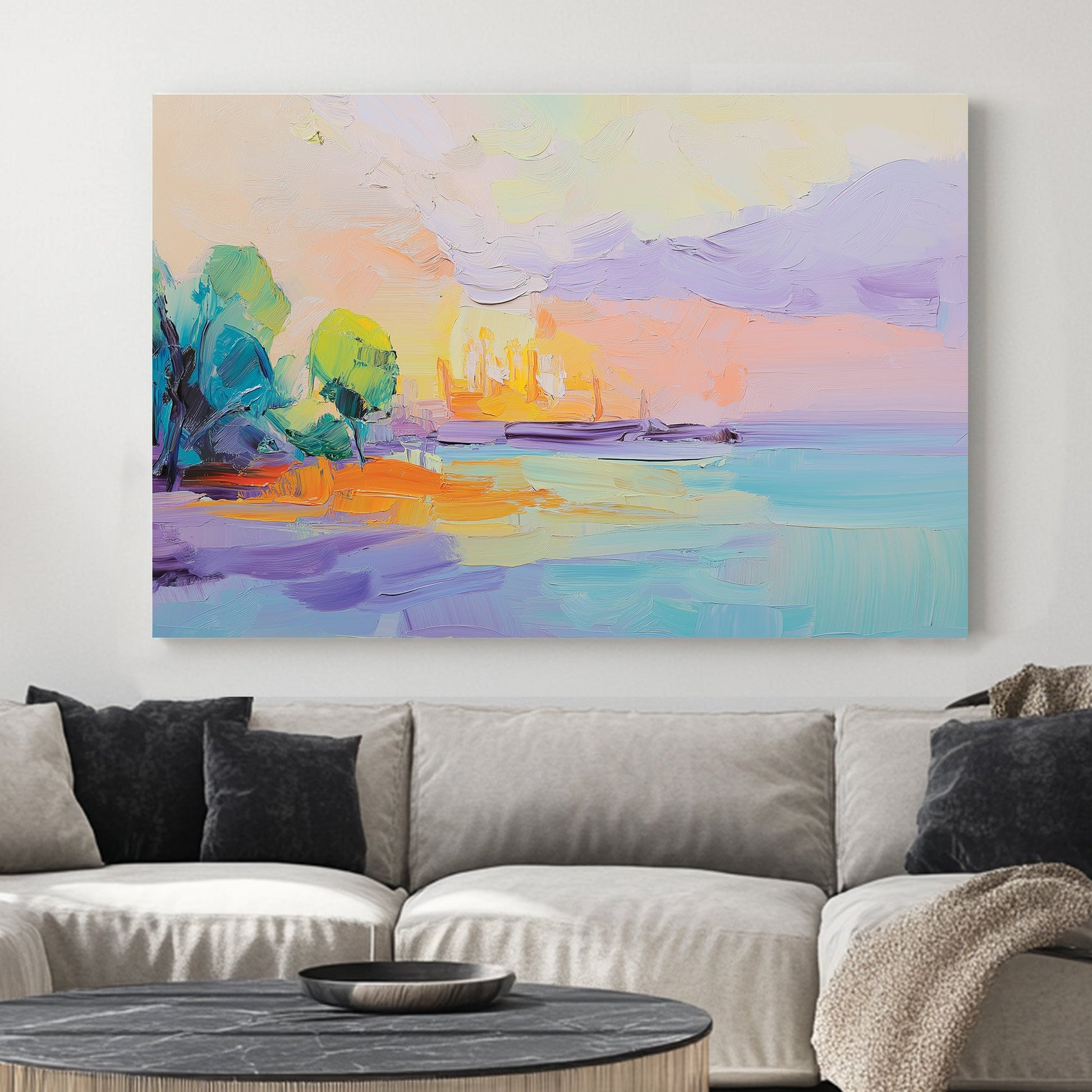 sunset shoreline pastel landscape wall art