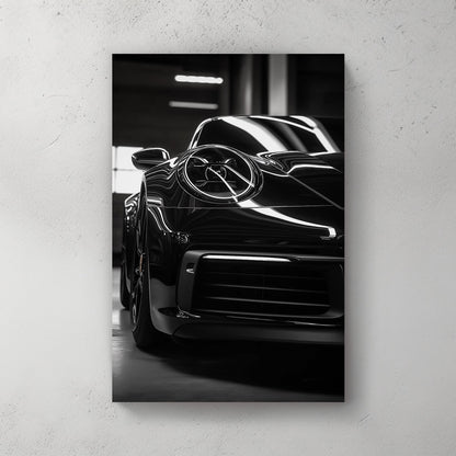 black and white porsche close-up wall art