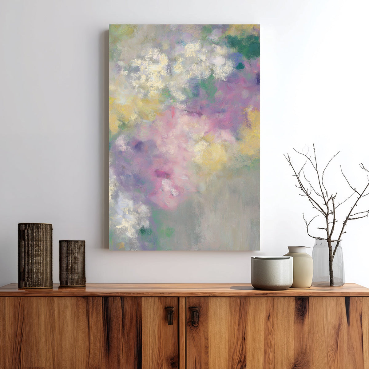 abstract floral pastel wall art with soft impressionist brushstrokes