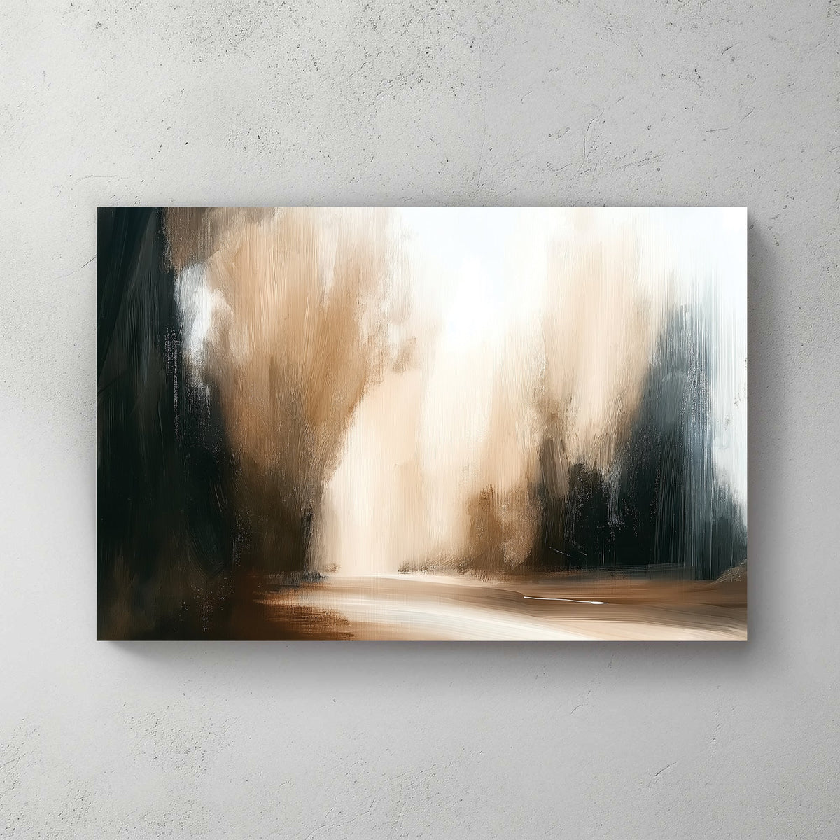 Abstract forest road in warm neutral tones, minimal modern wall art