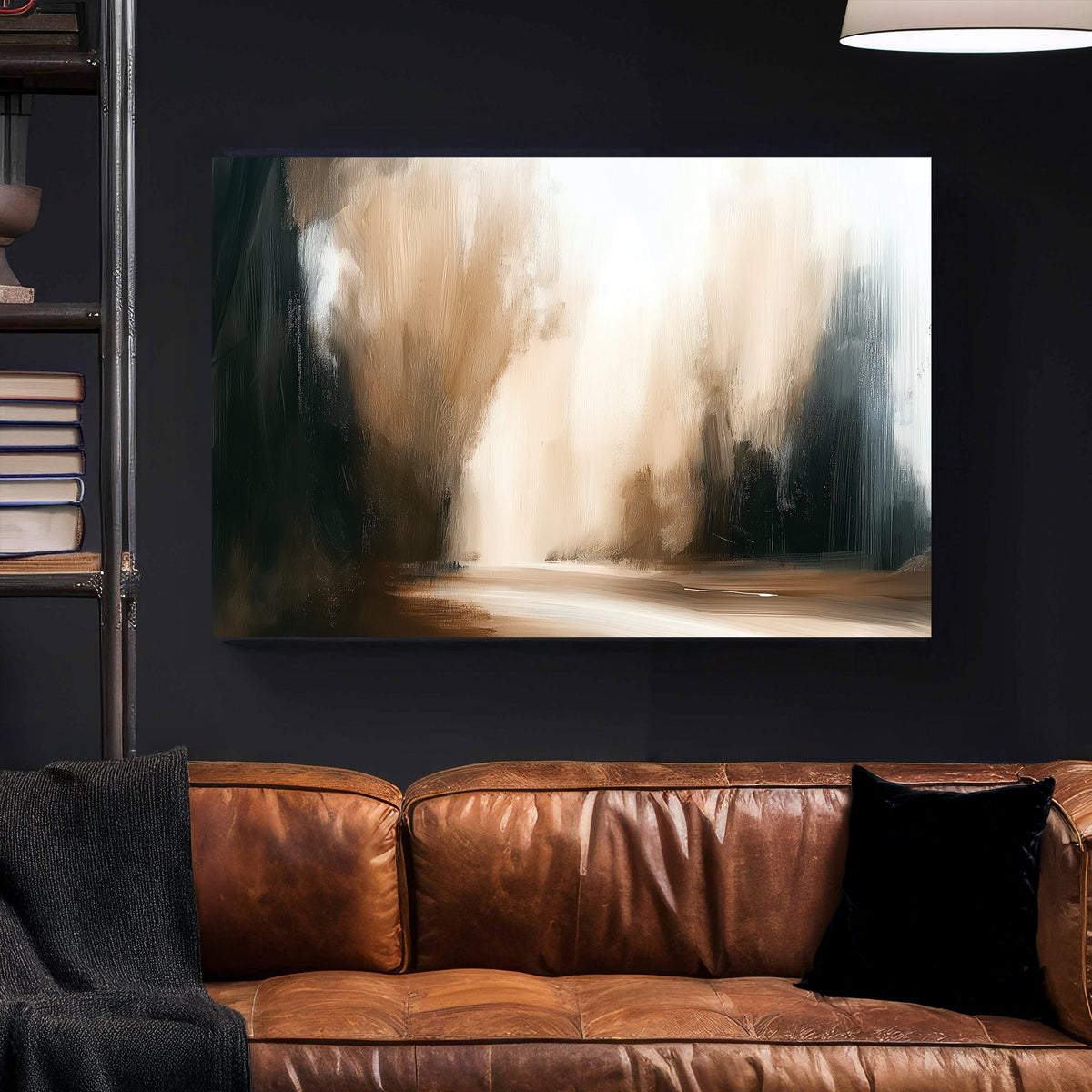 Abstract forest road in warm neutral tones, minimal modern wall art