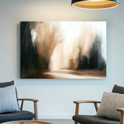 Abstract forest road in warm neutral tones, minimal modern wall art